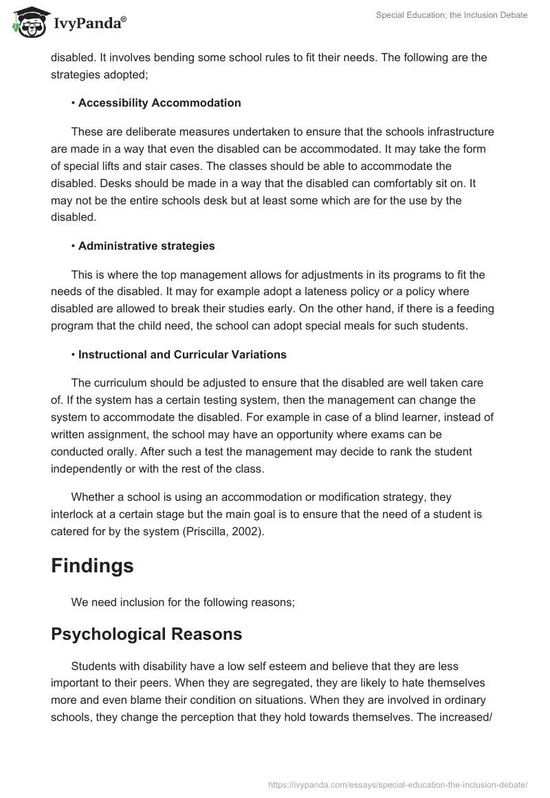 Special Education; the Inclusion Debate. Page 3
