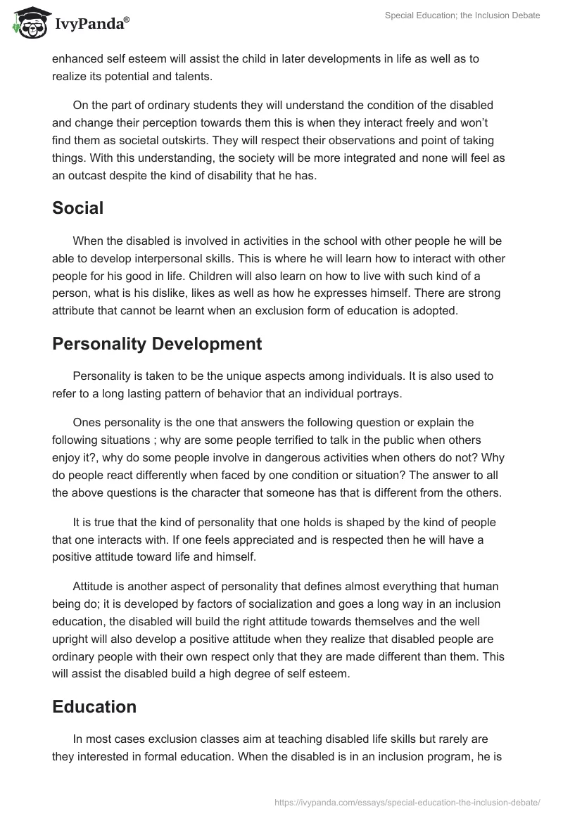 Special Education; the Inclusion Debate. Page 4