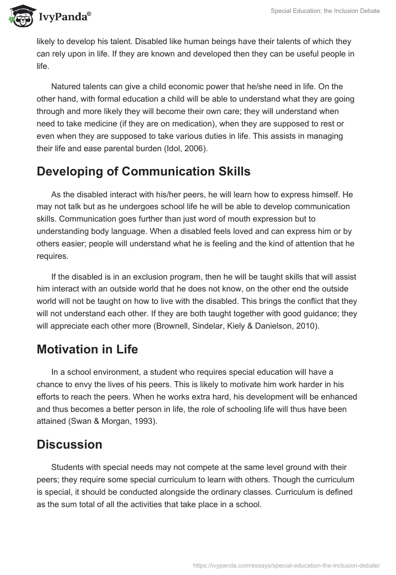 Special Education; the Inclusion Debate. Page 5