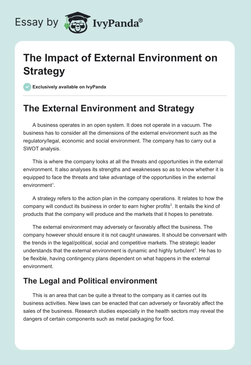 The Impact of External Environment on Strategy. Page 1