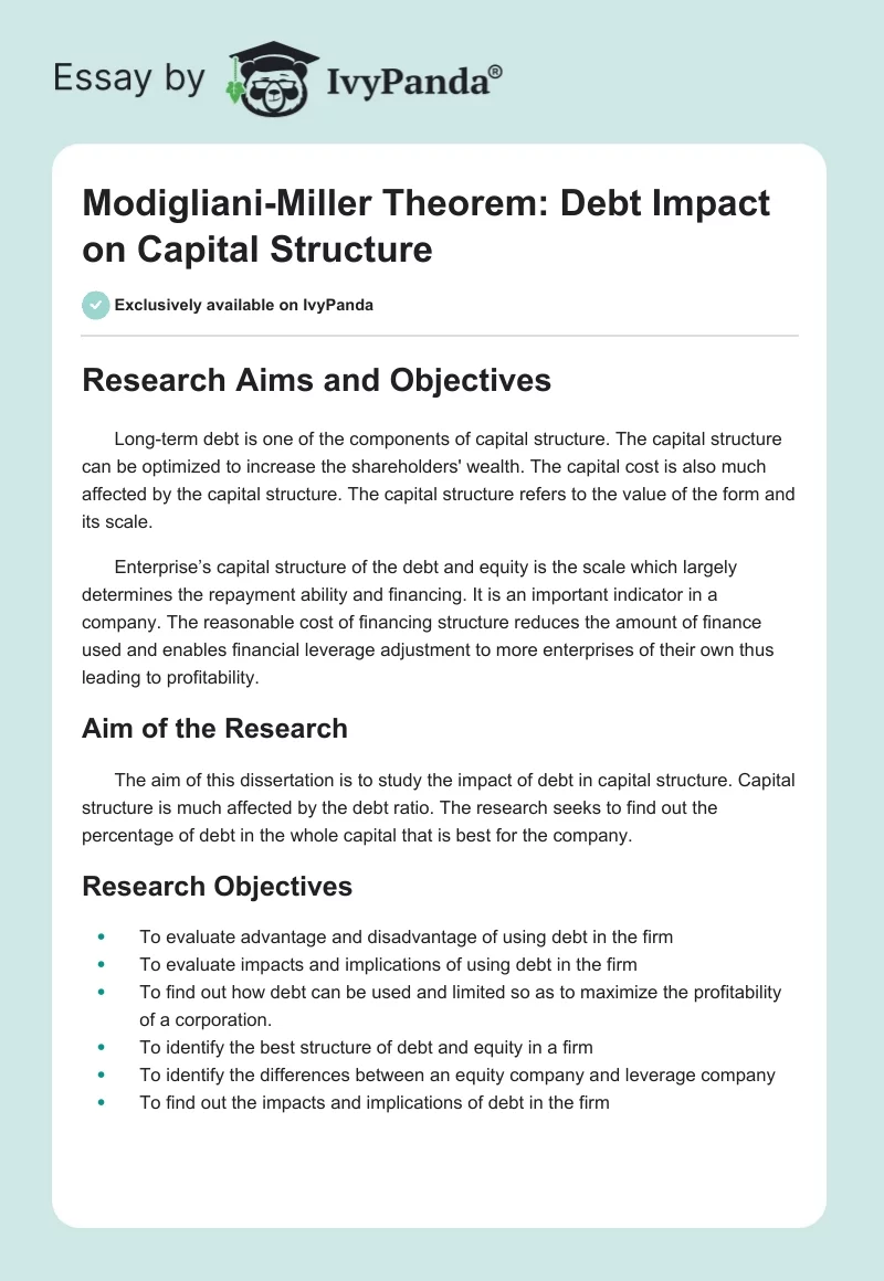 Modigliani-Miller Theorem: Debt Impact on Capital Structure. Page 1