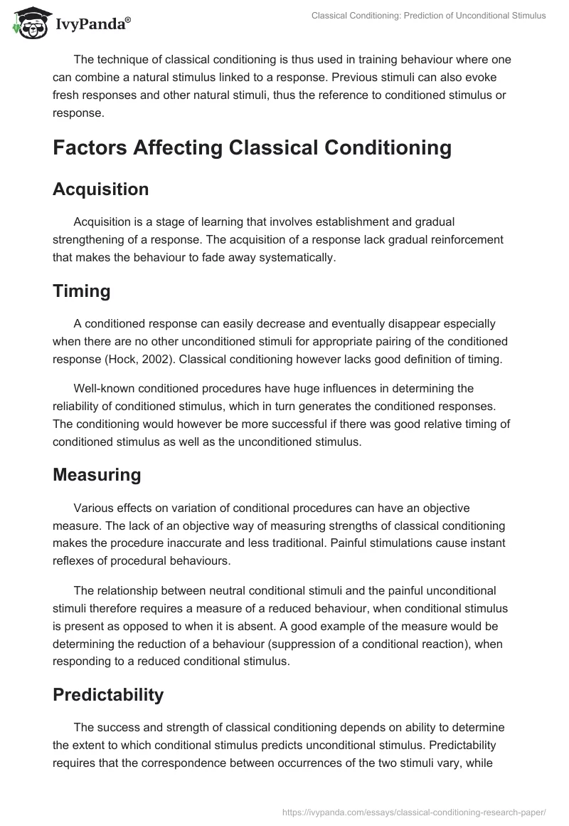 Classical Conditioning: Prediction of Unconditional Stimulus. Page 2