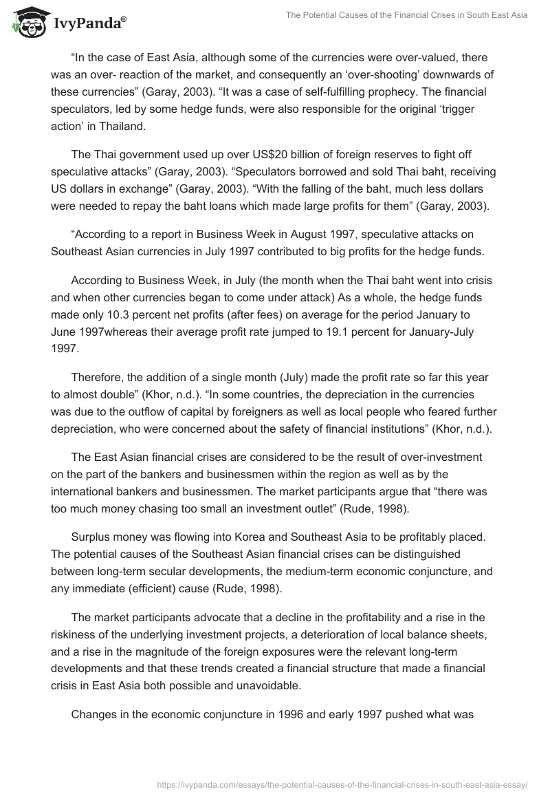 The Potential Causes of the Financial Crises in South East Asia. Page 4