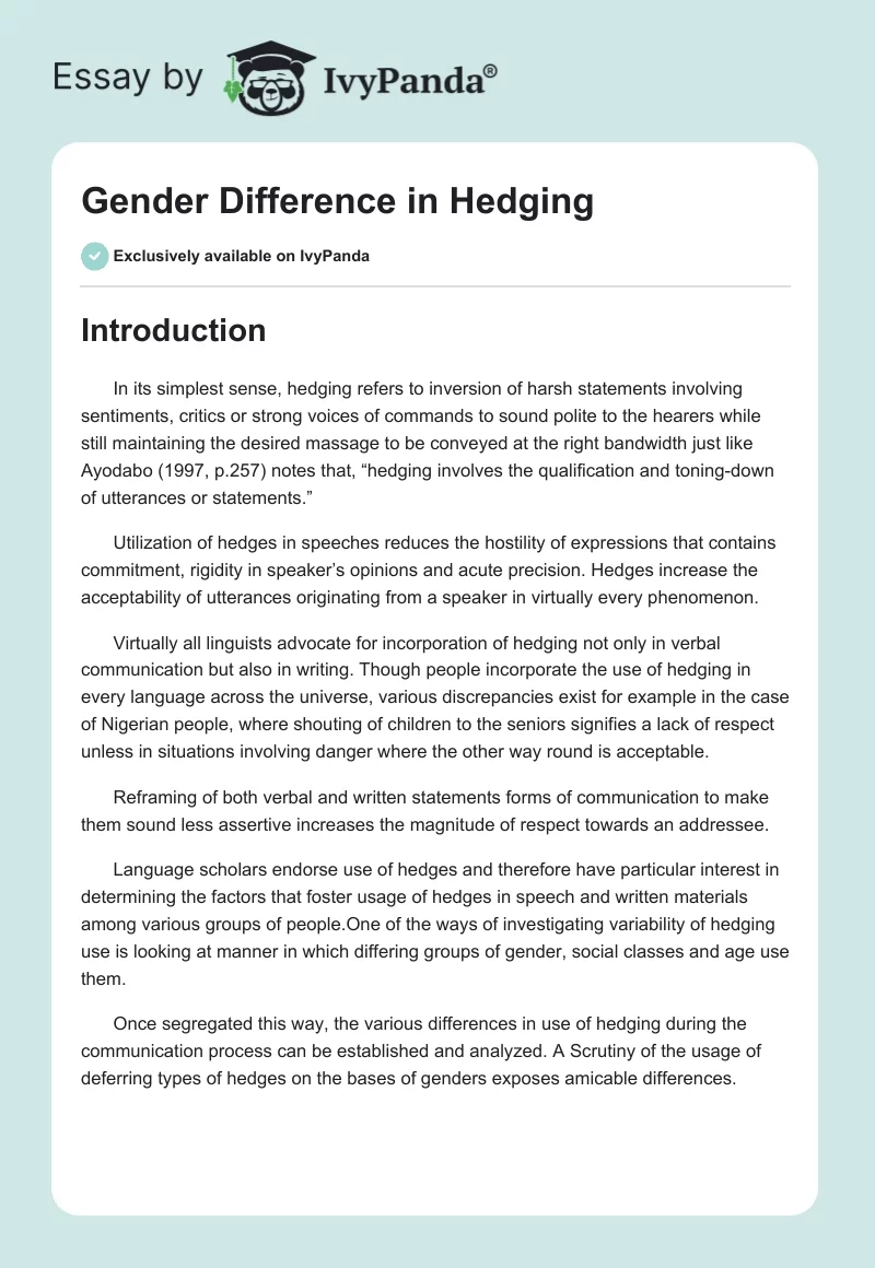 Gender Difference in Hedging. Page 1