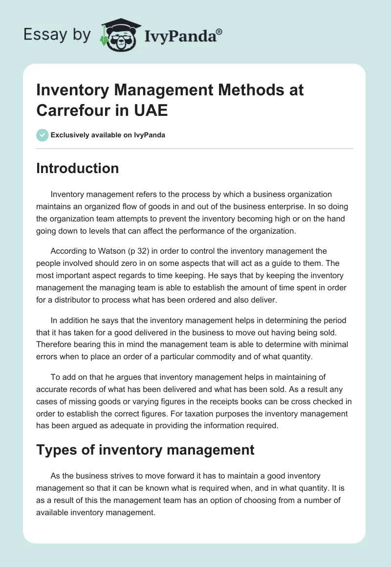 Inventory Management Methods at Carrefour in UAE. Page 1