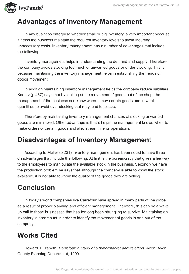 Inventory Management Methods at Carrefour in UAE. Page 5