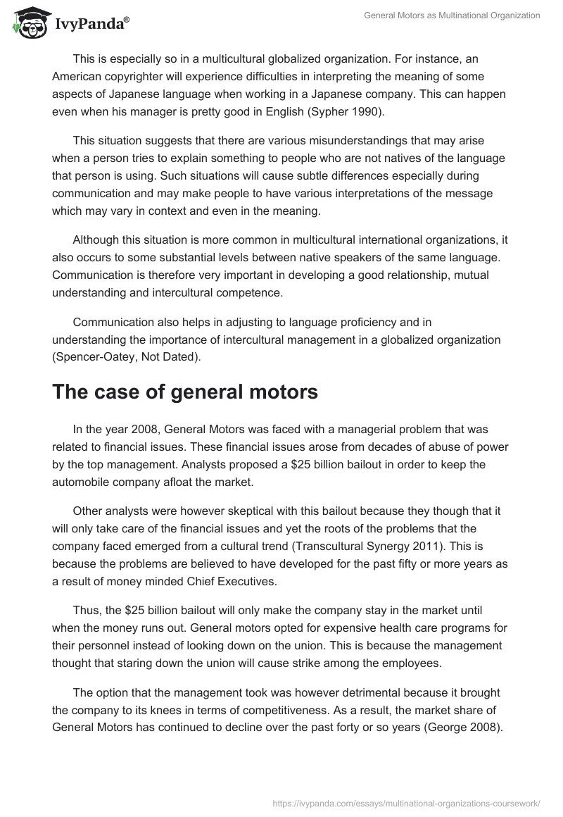 General Motors as Multinational Organization. Page 3