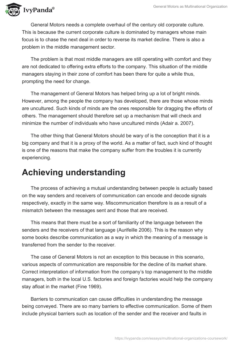 General Motors as Multinational Organization. Page 5
