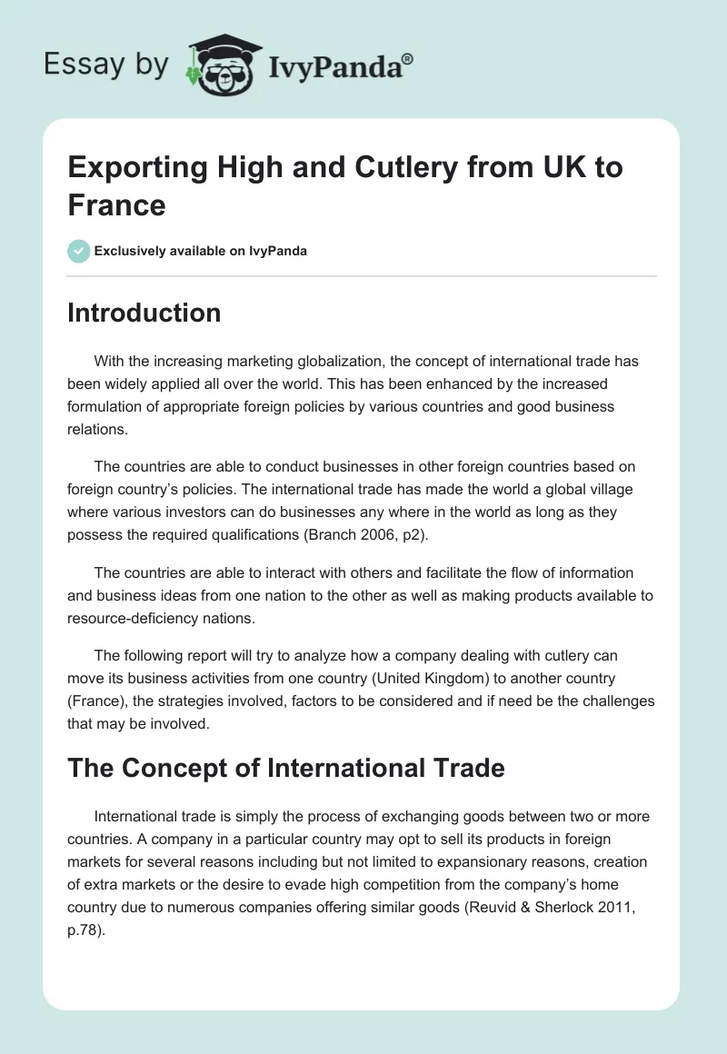 Exporting High and Cutlery from UK to France. Page 1