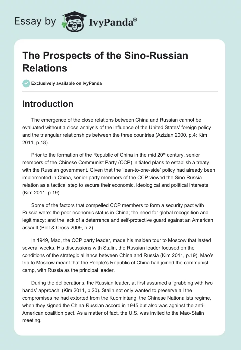 The Prospects of the Sino-Russian Relations. Page 1