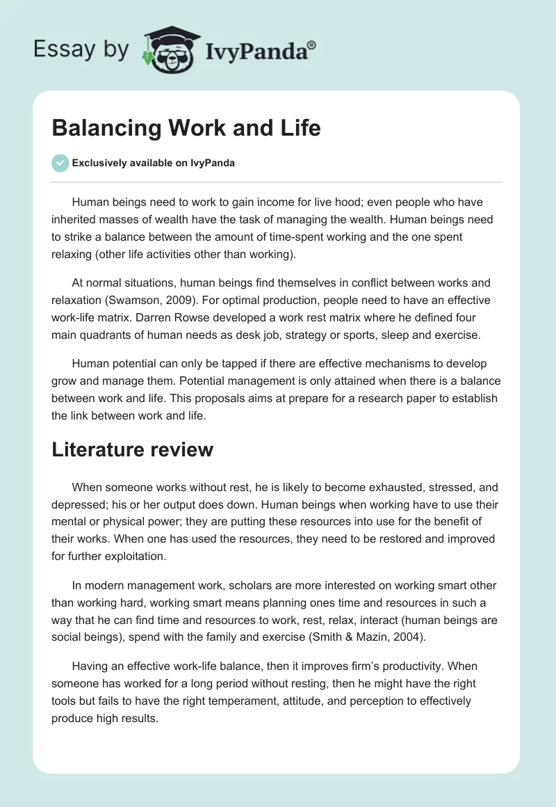Balancing Work and Life. Page 1