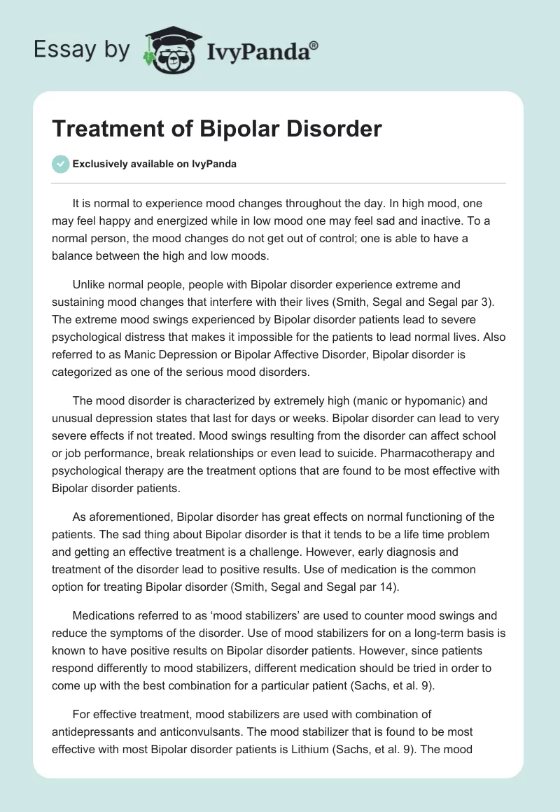 Treatment of Bipolar Disorder. Page 1