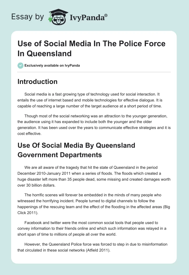 Use of Social Media in The Police Force in Queensland. Page 1