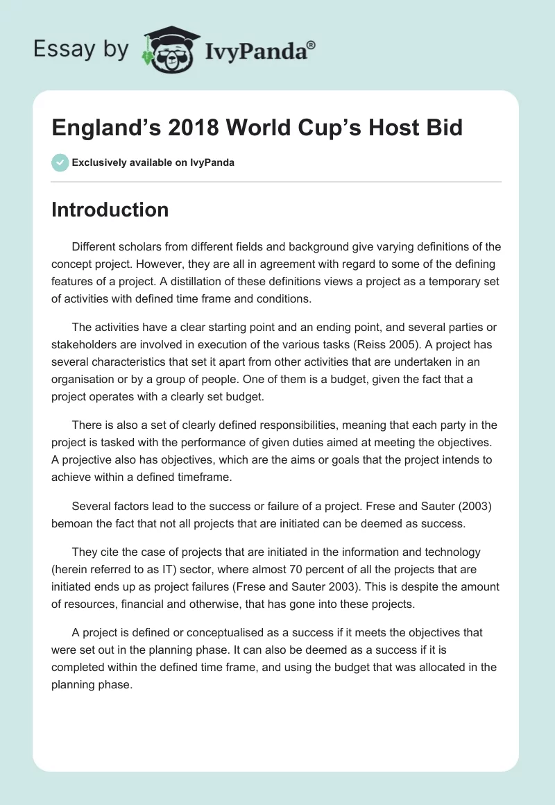 England’s 2018 World Cup’s Host Bid. Page 1