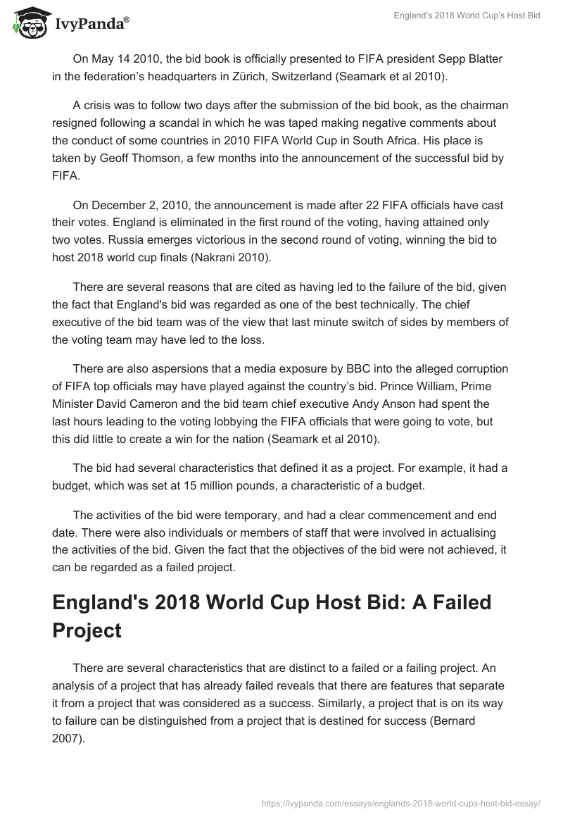 England’s 2018 World Cup’s Host Bid. Page 4