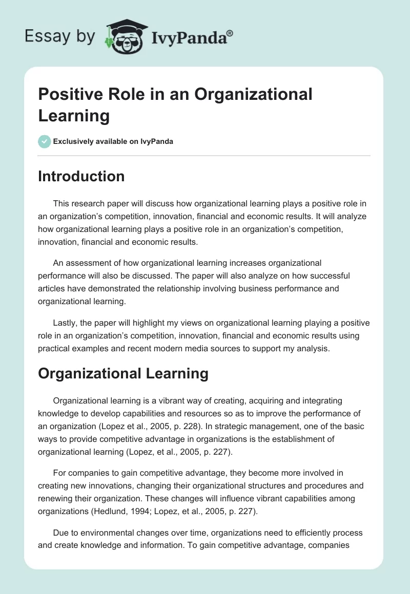 Positive Role in an Organizational Learning. Page 1