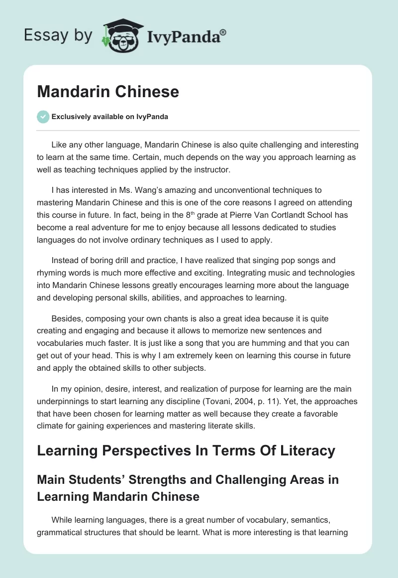 Mandarin Chinese. Page 1