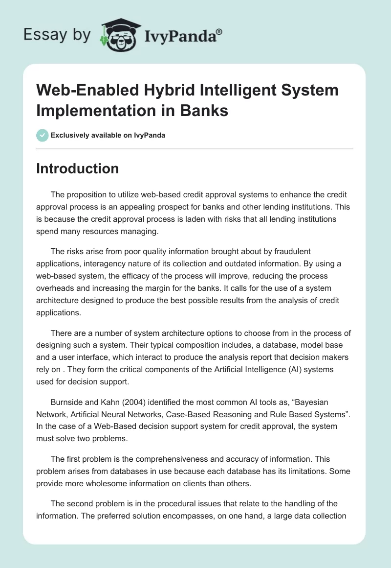 Web-Enabled Hybrid Intelligent System Implementation in Banks. Page 1