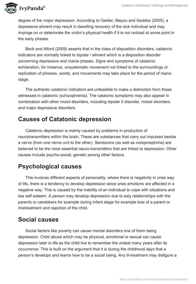 Catatonic Depression: Etiology and Management. Page 2