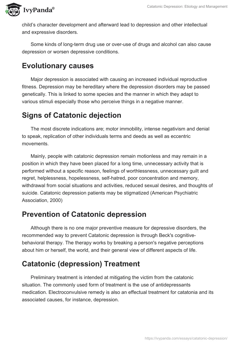 Catatonic Depression: Etiology and Management. Page 3