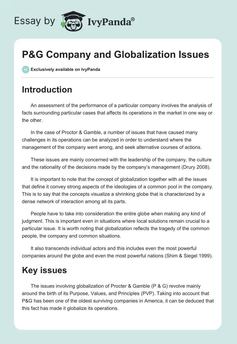 P&G Company and Globalization Issues. Page 1