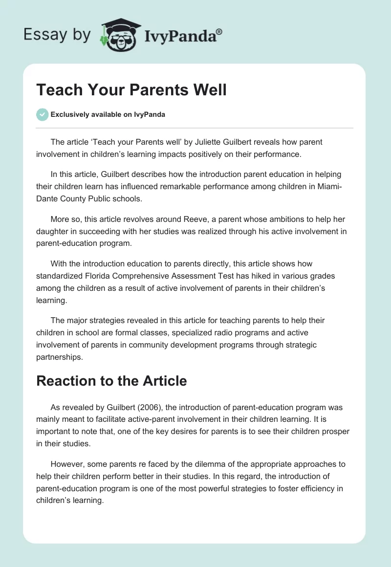 Teach Your Parents Well. Page 1
