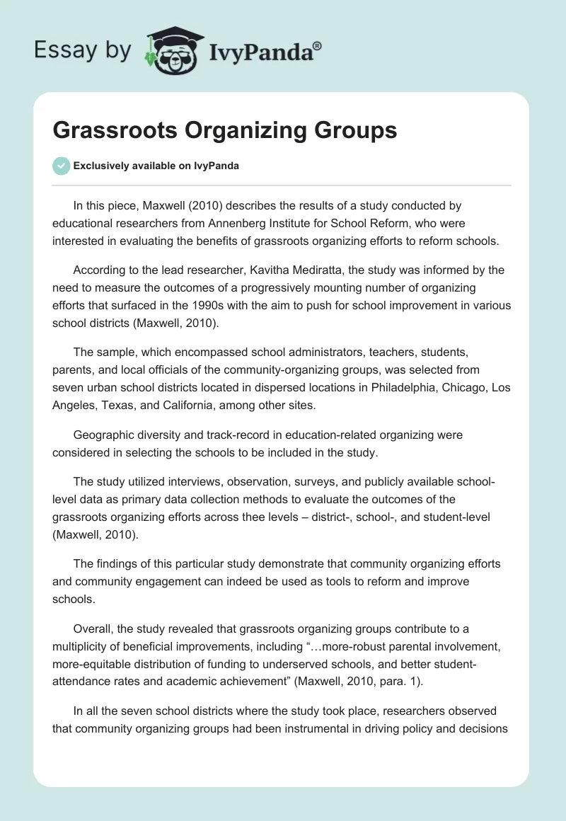 Grassroots Organizing Groups. Page 1