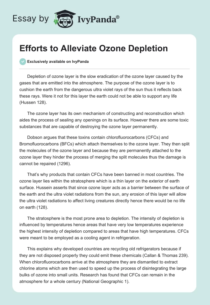 Efforts to Alleviate Ozone Depletion. Page 1