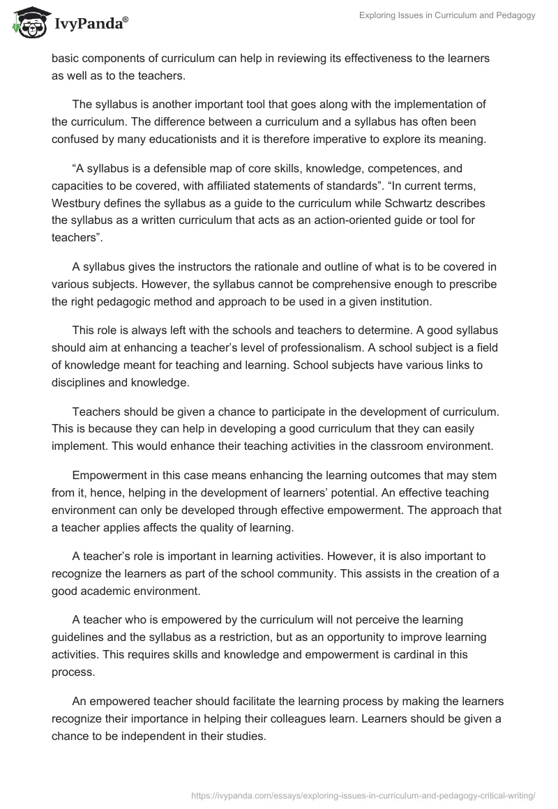 Exploring Issues in Curriculum and Pedagogy. Page 3