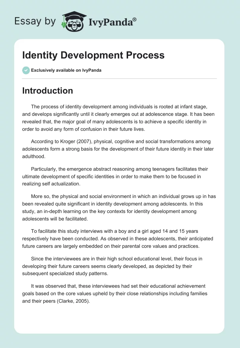 Identity Development Process. Page 1