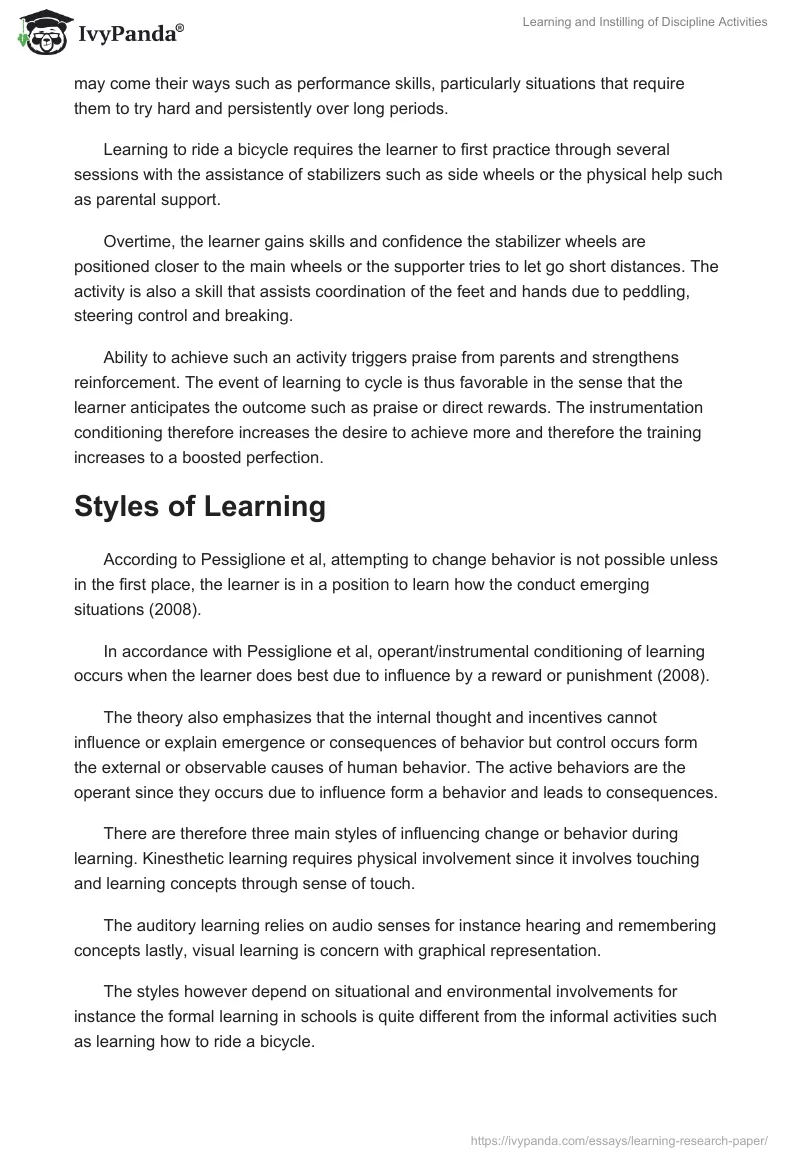 Learning and Instilling of Discipline Activities. Page 2