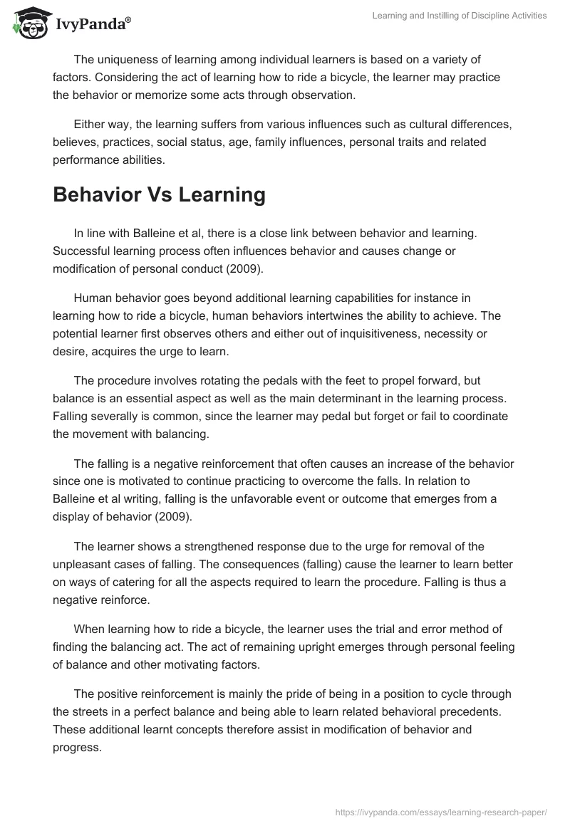 Learning and Instilling of Discipline Activities. Page 3