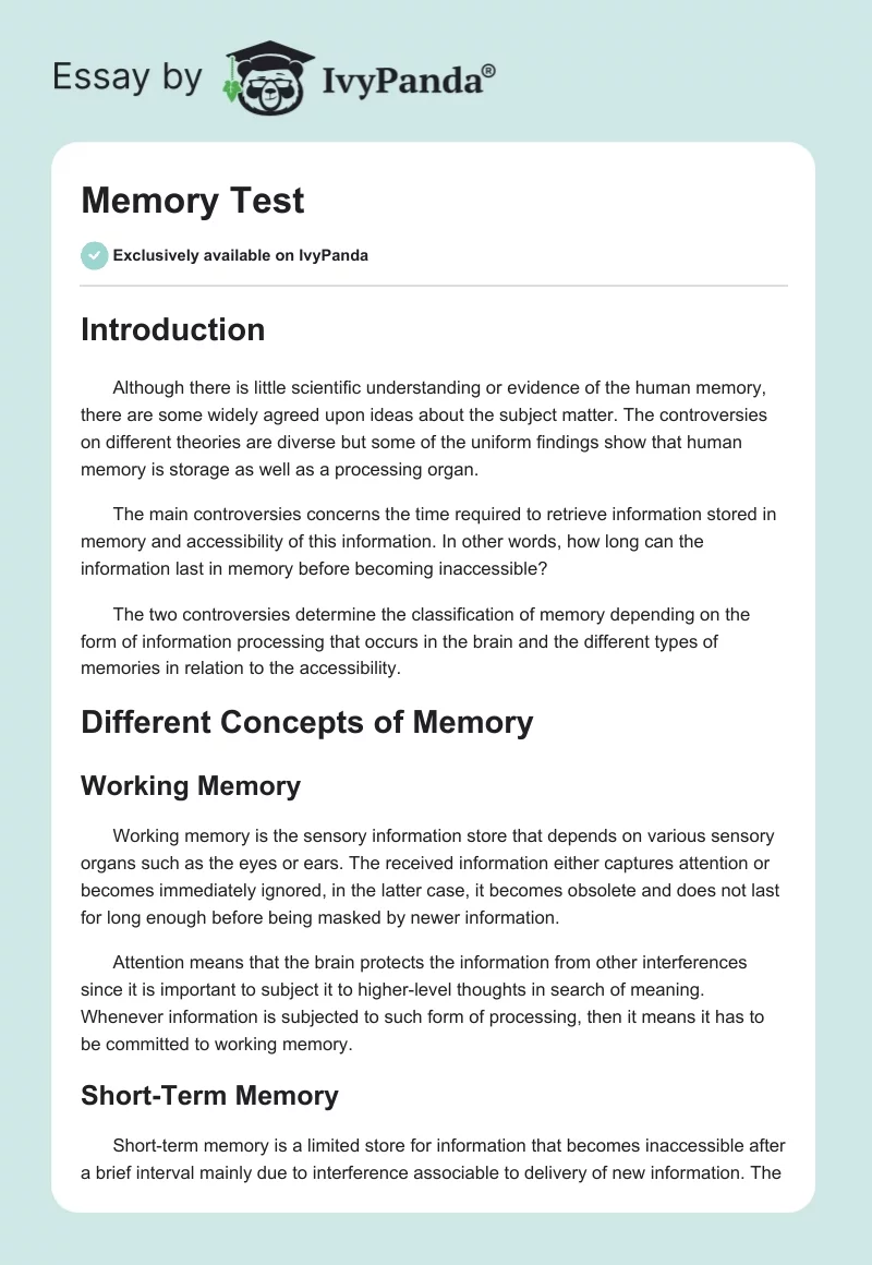 Memory Test. Page 1