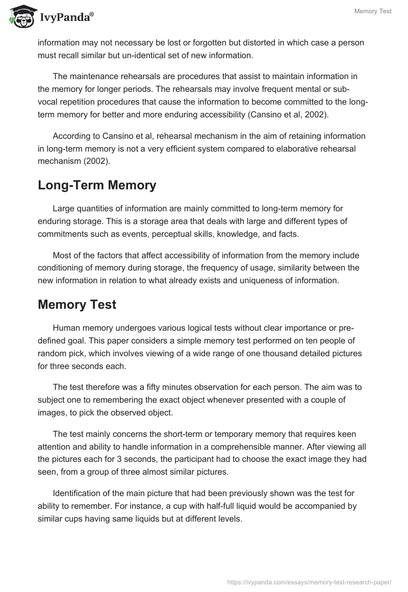 Memory Test. Page 2