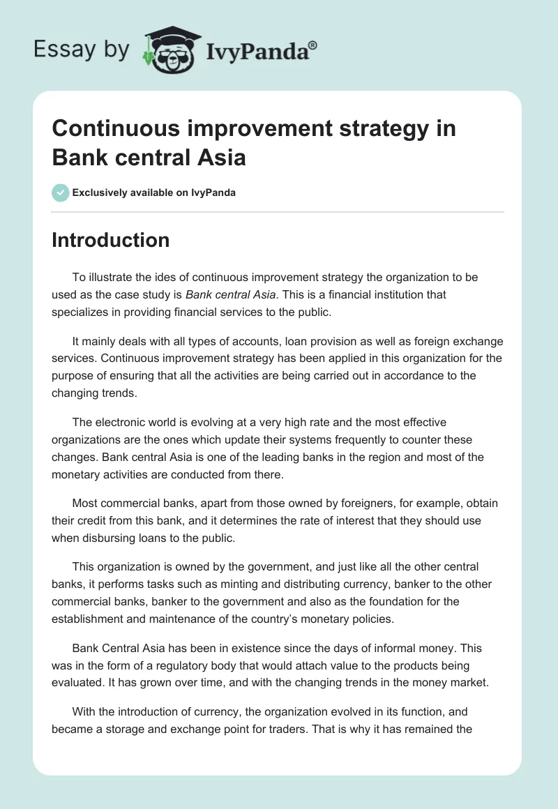 Continuous improvement strategy in Bank central Asia. Page 1