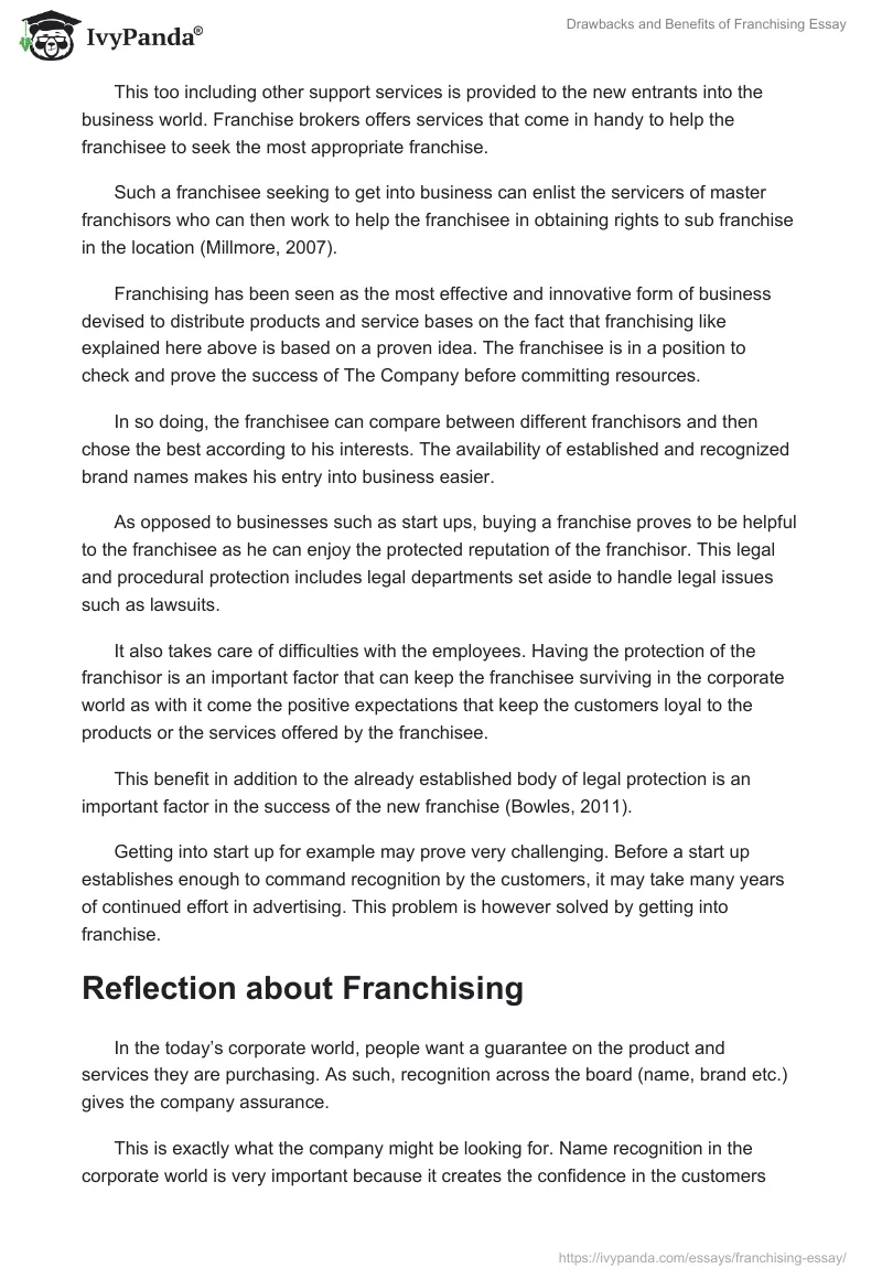 Drawbacks and Benefits of Franchising Essay. Page 5