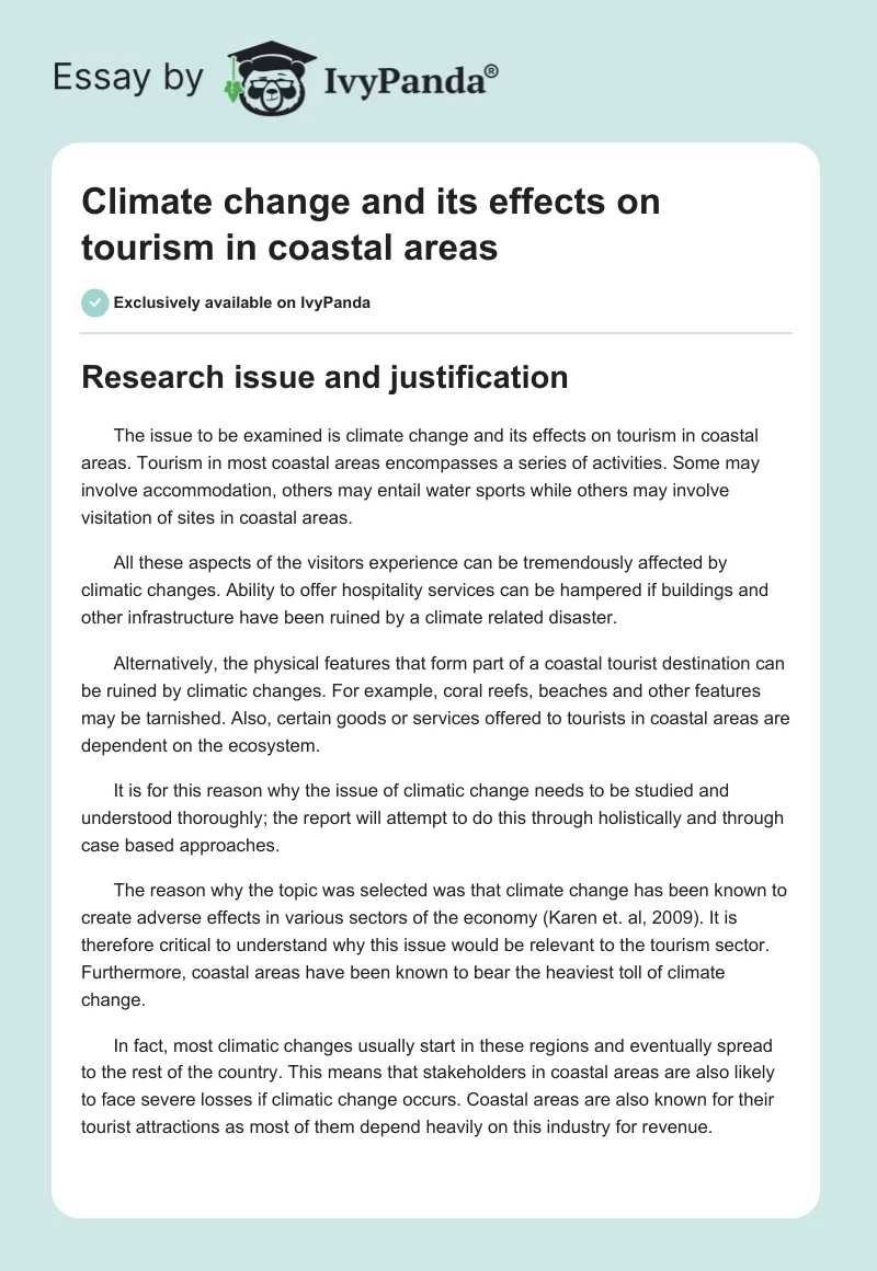 Climate Change and Its Effects on Tourism in Coastal Areas. Page 1