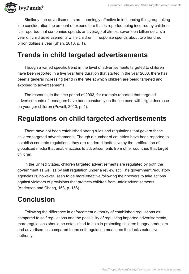 Consumer Behavior and Child Targeted Advertisements. Page 2