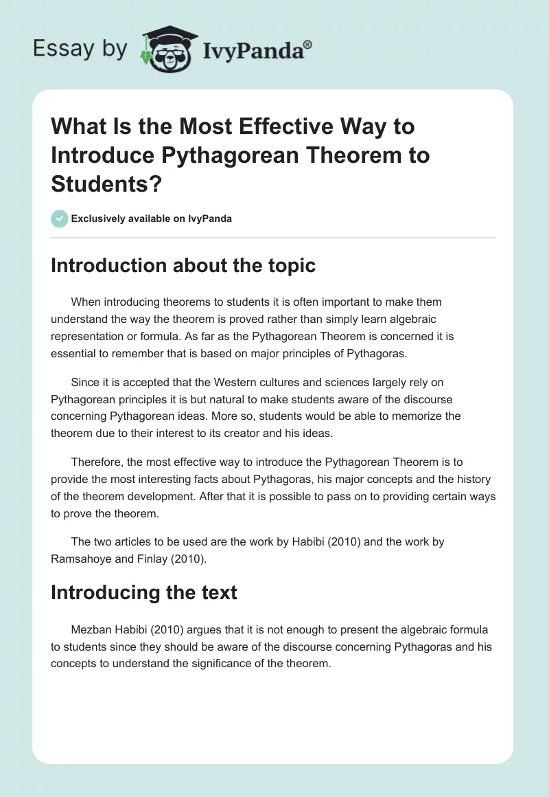 What Is the Most Effective Way to Introduce Pythagorean Theorem to Students?. Page 1