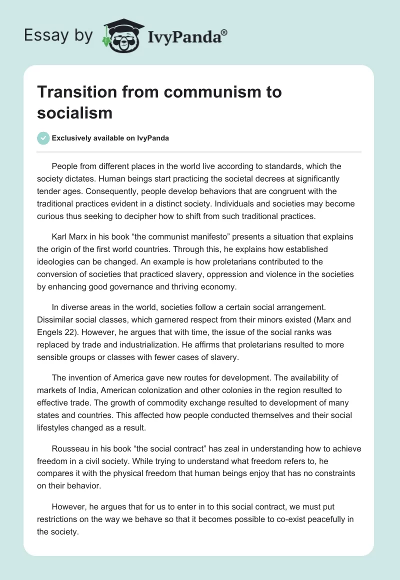 Transition from communism to socialism. Page 1