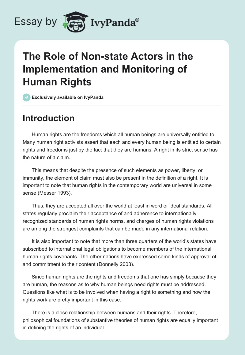 The Role of Non-state Actors in the Implementation and Monitoring of Human Rights. Page 1