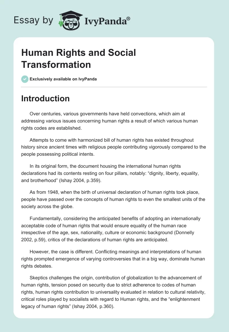 Human Rights and Social Transformation. Page 1