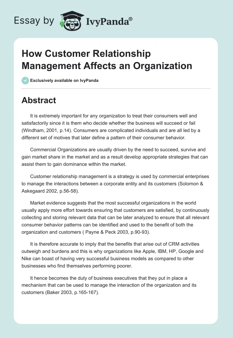 How Customer Relationship Management Affects an Organization. Page 1