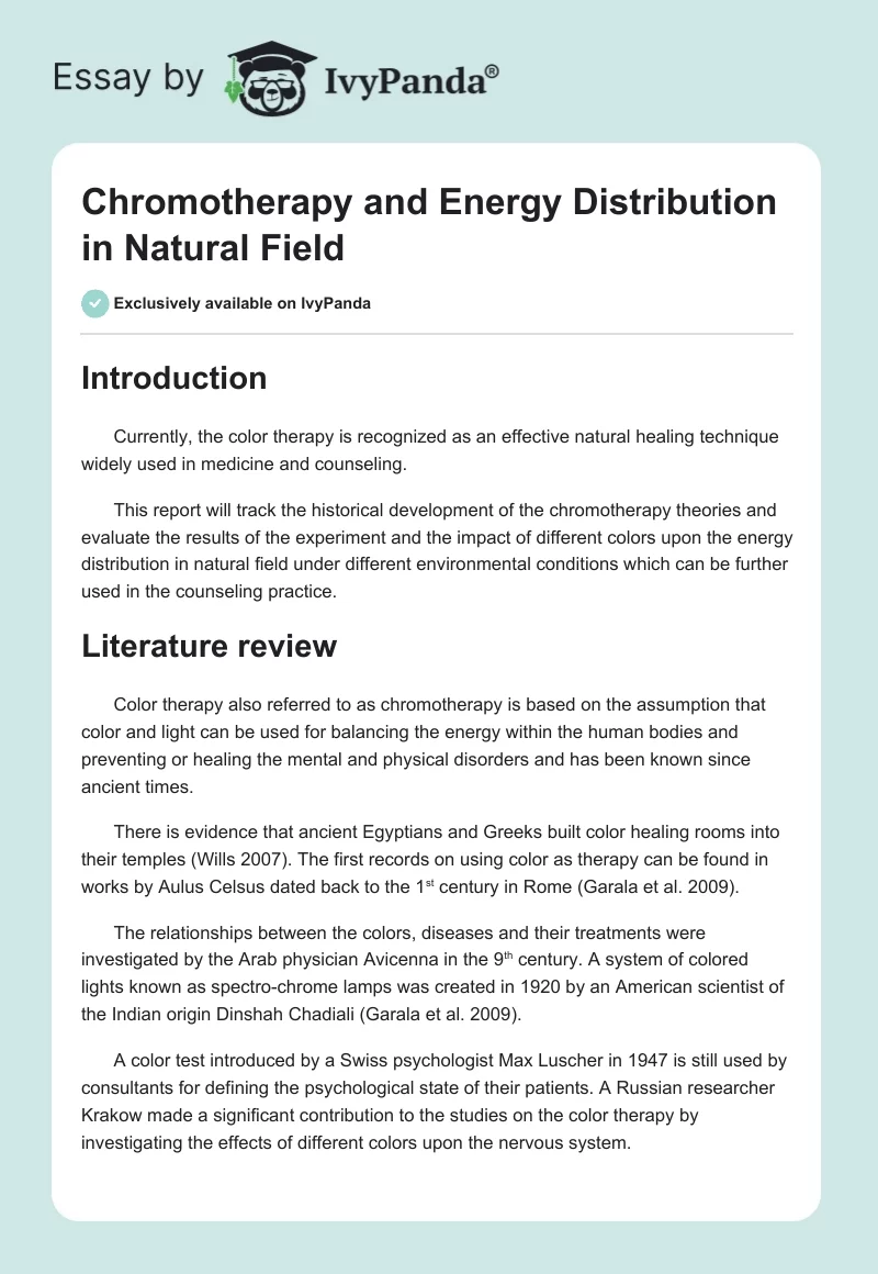 Chromotherapy and Energy Distribution in Natural Field. Page 1