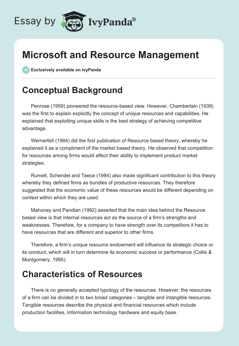 Microsoft and Resource Management. Page 1