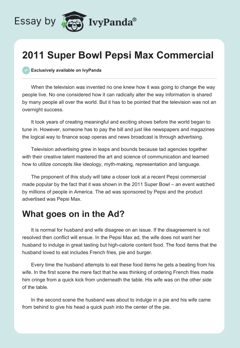 2011 Super Bowl Pepsi Max Commercial. Page 1