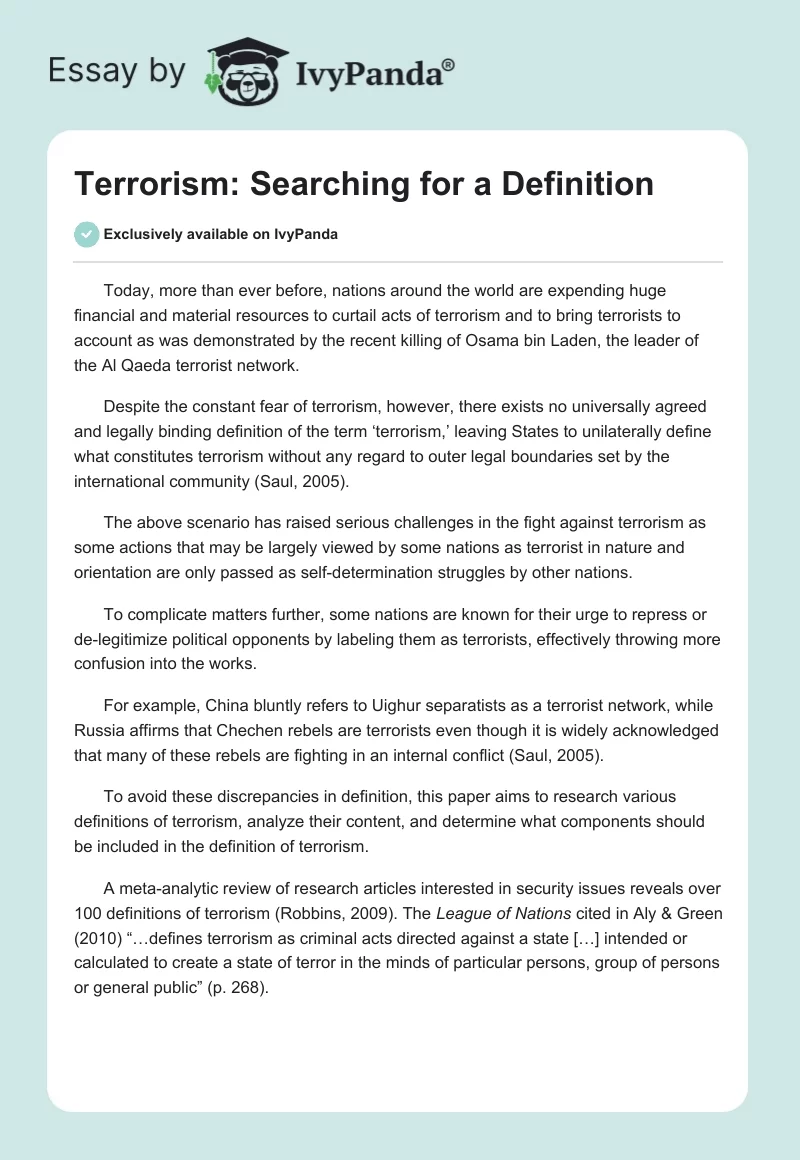 Terrorism: Searching for a Definition. Page 1