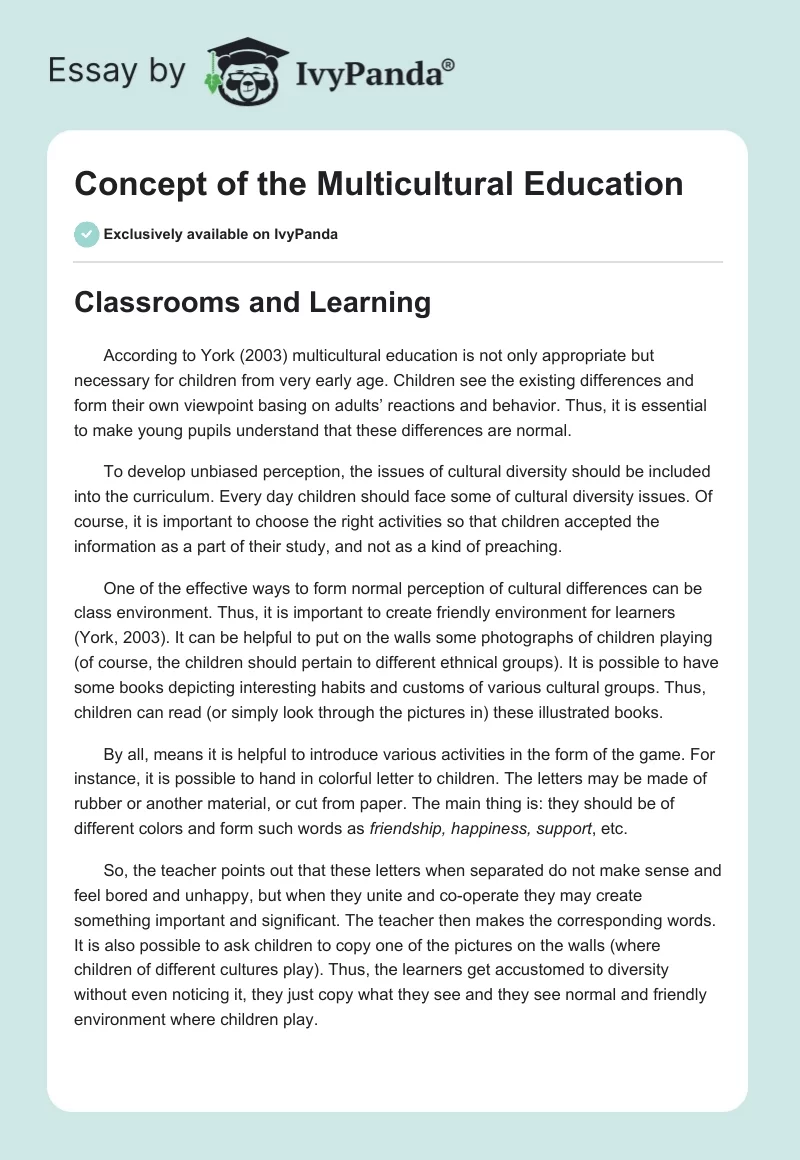 Concept of the Multicultural Education. Page 1