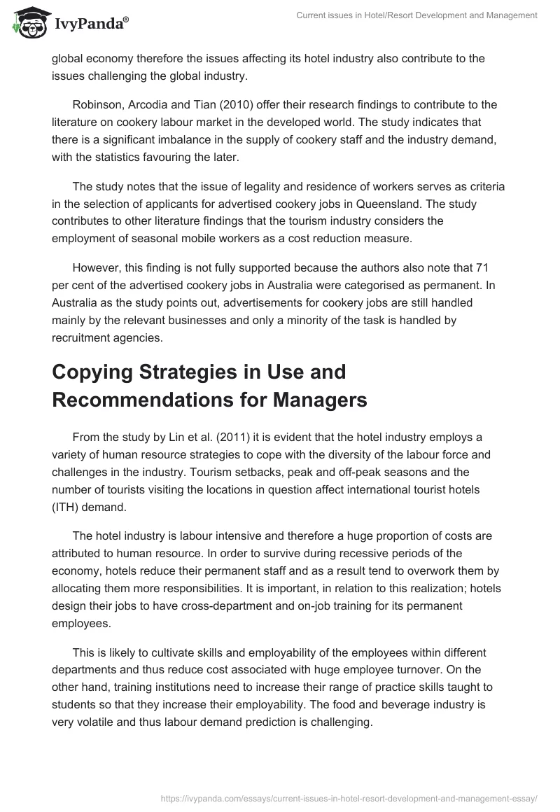 Current issues in Hotel/Resort Development and Management. Page 4