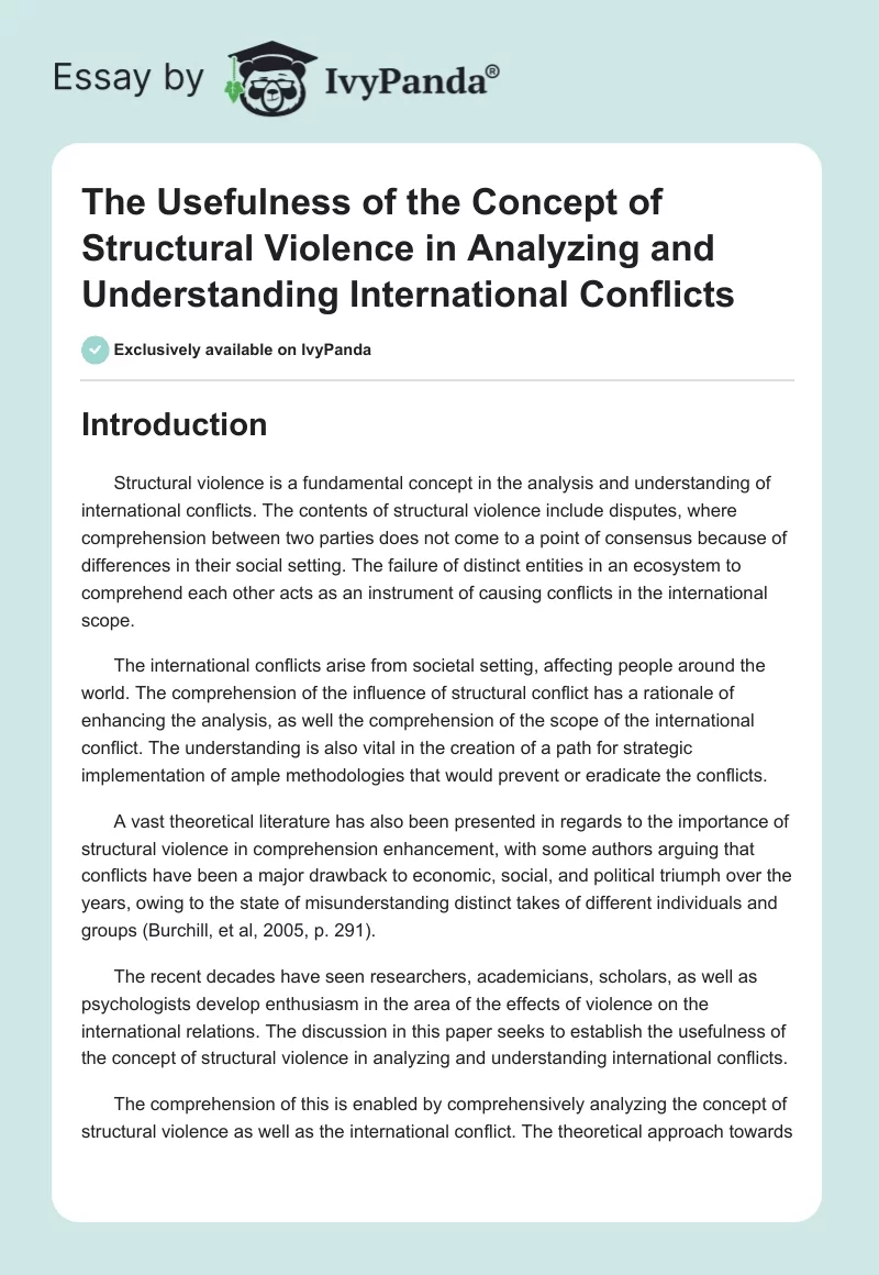 The Usefulness of the Concept of Structural Violence in Analyzing and Understanding International Conflicts. Page 1